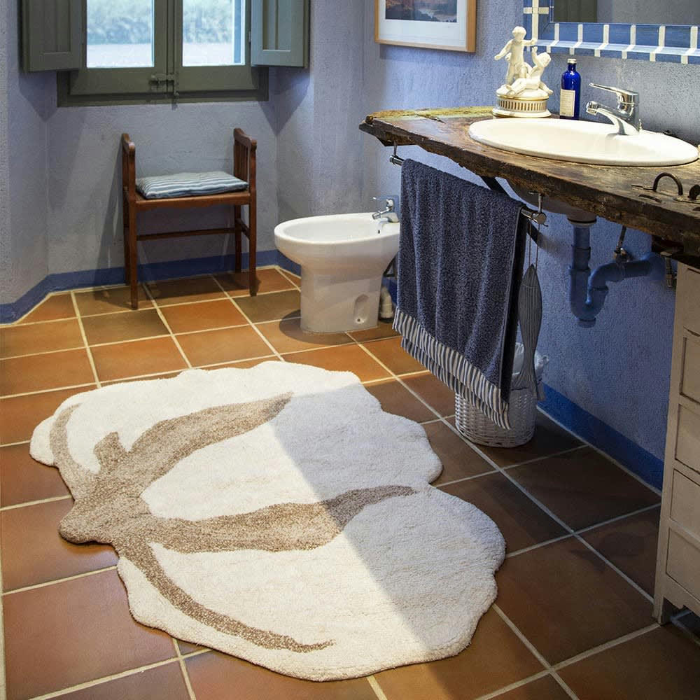 FLEUR DE COTON - Tapis coton motif fleur de coton 120x130