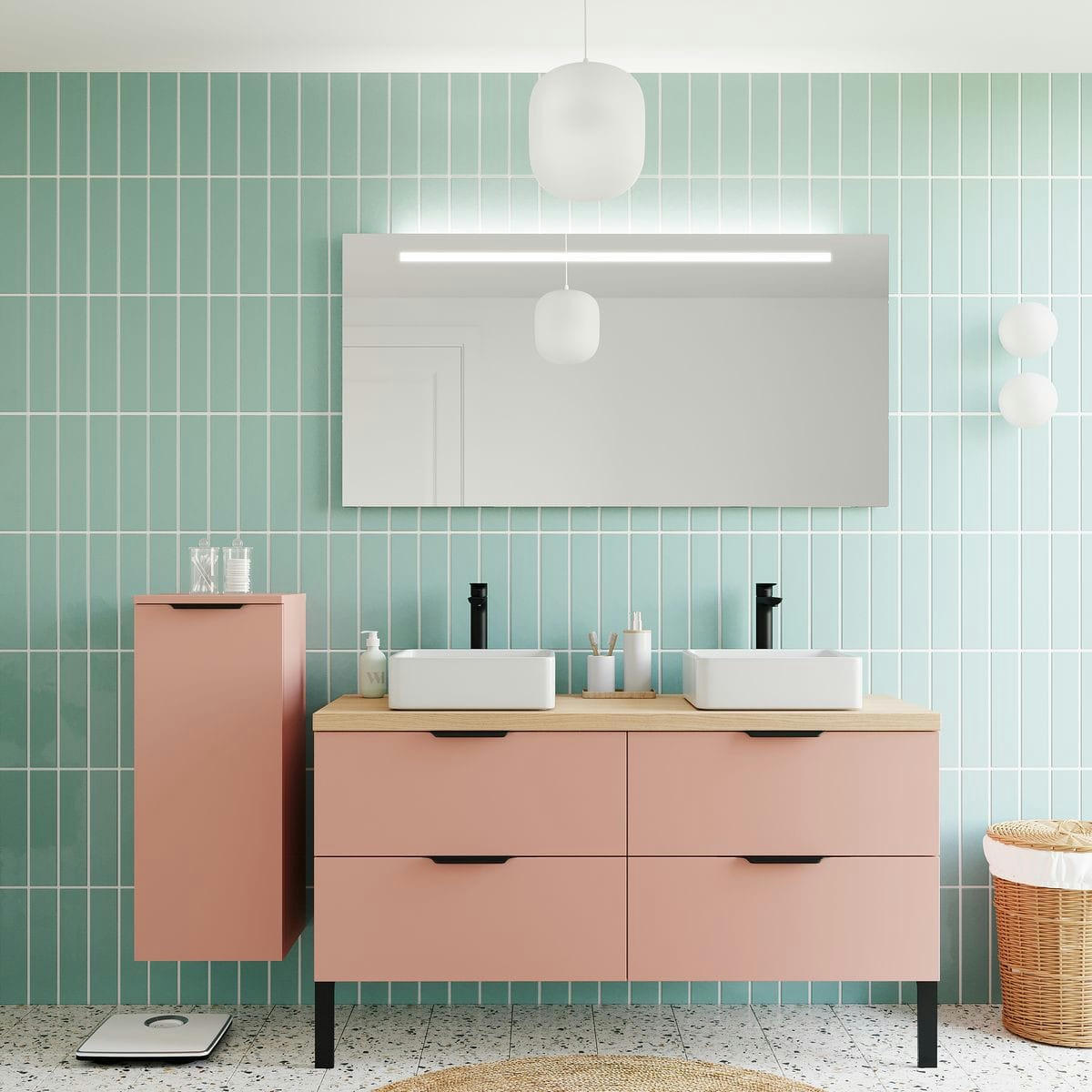 SOHO - Meuble salle de bain 2 vasques posées 140cm 4 tiroirs Abricot