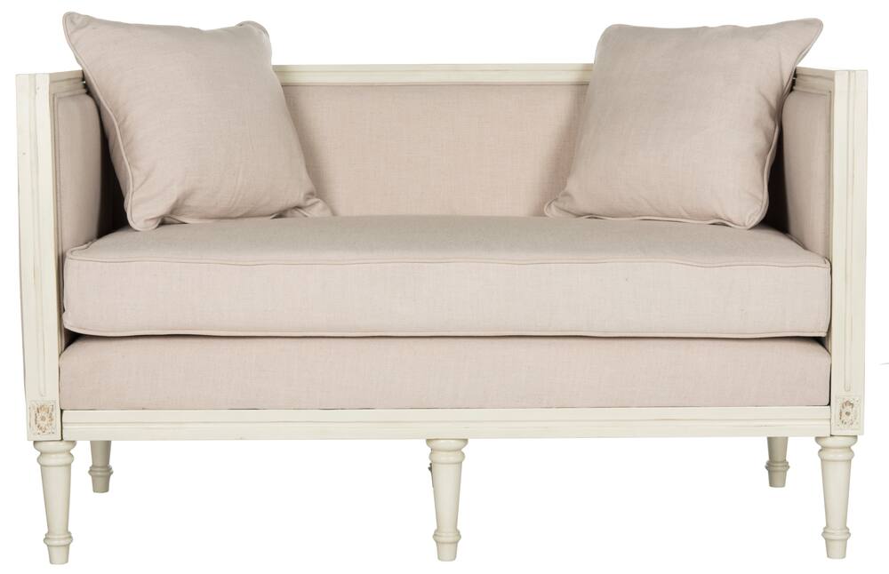 Safavieh Leandra Rustic French Loveseat, Beige/Antique Beige, 28.8-in x 53-in x 31.5-in