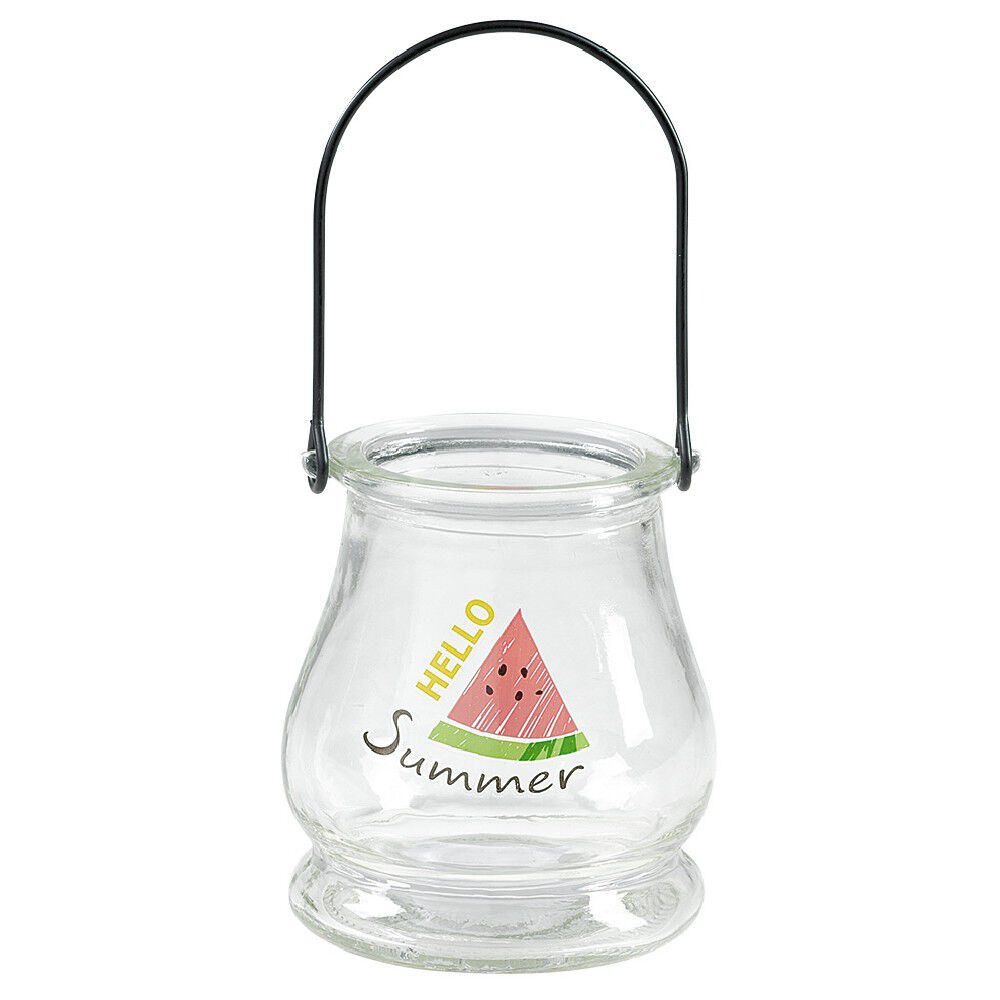 Lanterne déco été en verre et anse en métal