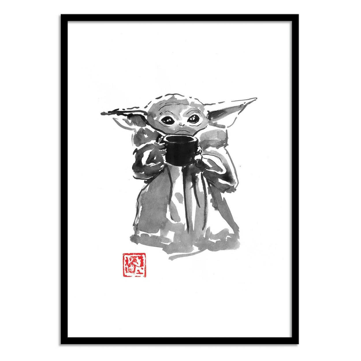 PECHANE SUMIE - BABY YODA - Affiche d'art avec Cadre bois noir - 30 x 40 cm
