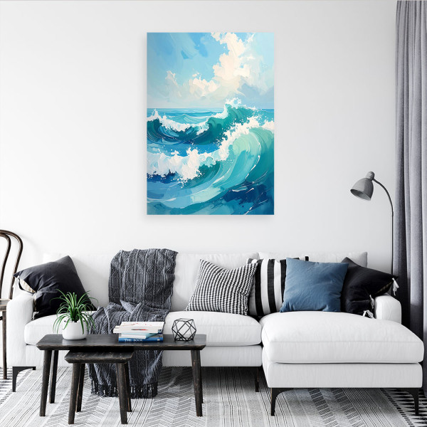 Obraz do salonu sypialni, Morze i Fale Nowoczesny Pastelowy Pejzaż 20x30