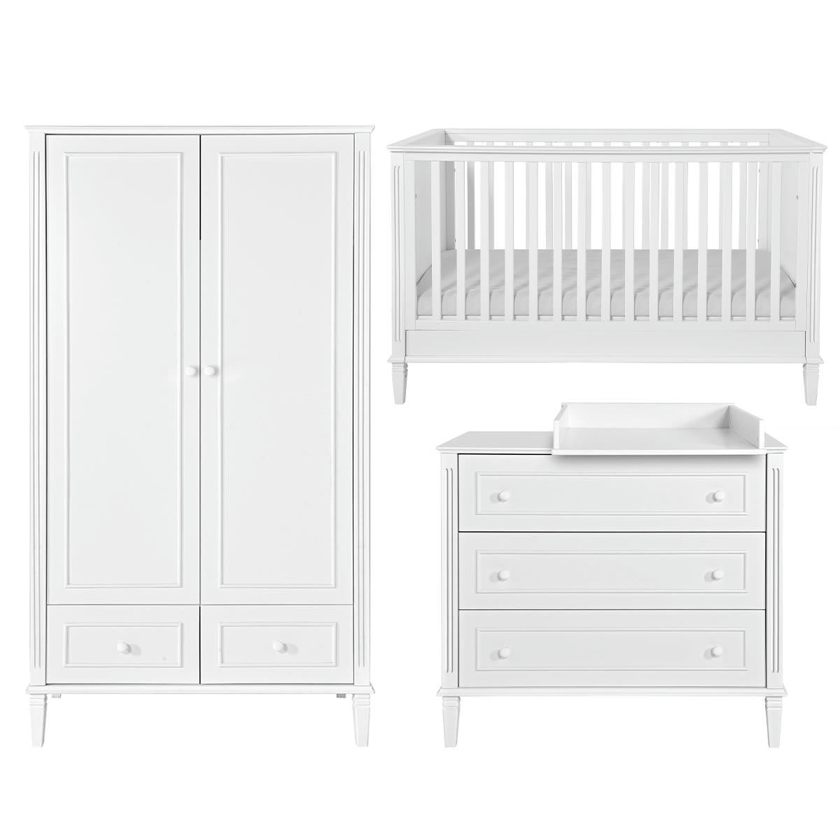 TRIO - BIANKA - Chambre bébé : Trio - lit évolutif 70x140 commode armoire blanc