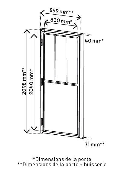 Bloc porte 3 vitrages poussant gauche H 204 X L 83 cm