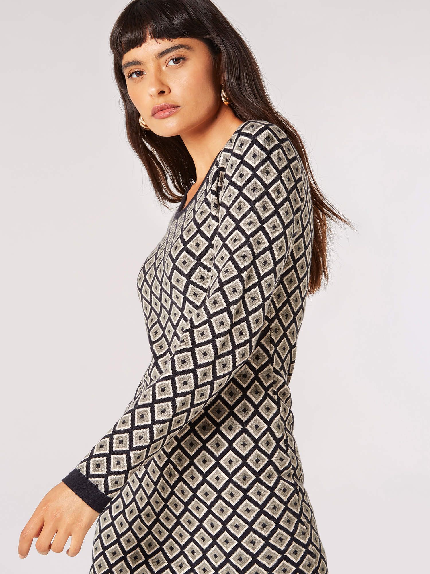 Apricot Geo Diamond Knit Mini Dress
