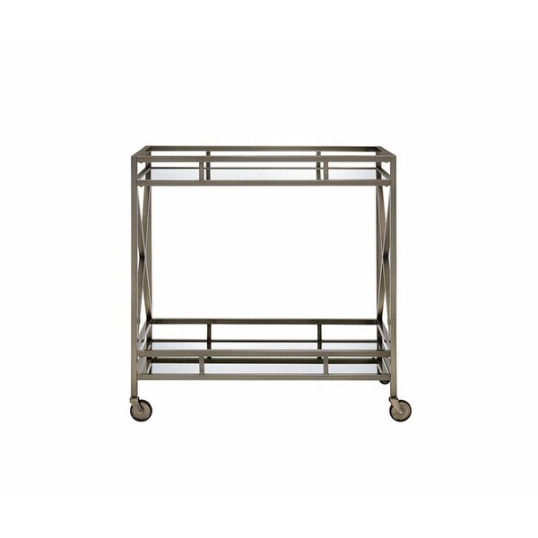 Serving Cart with 2 Open Compartment , Bar Cart with 5mm Mirrored Shelf for Dining Room Living Room
