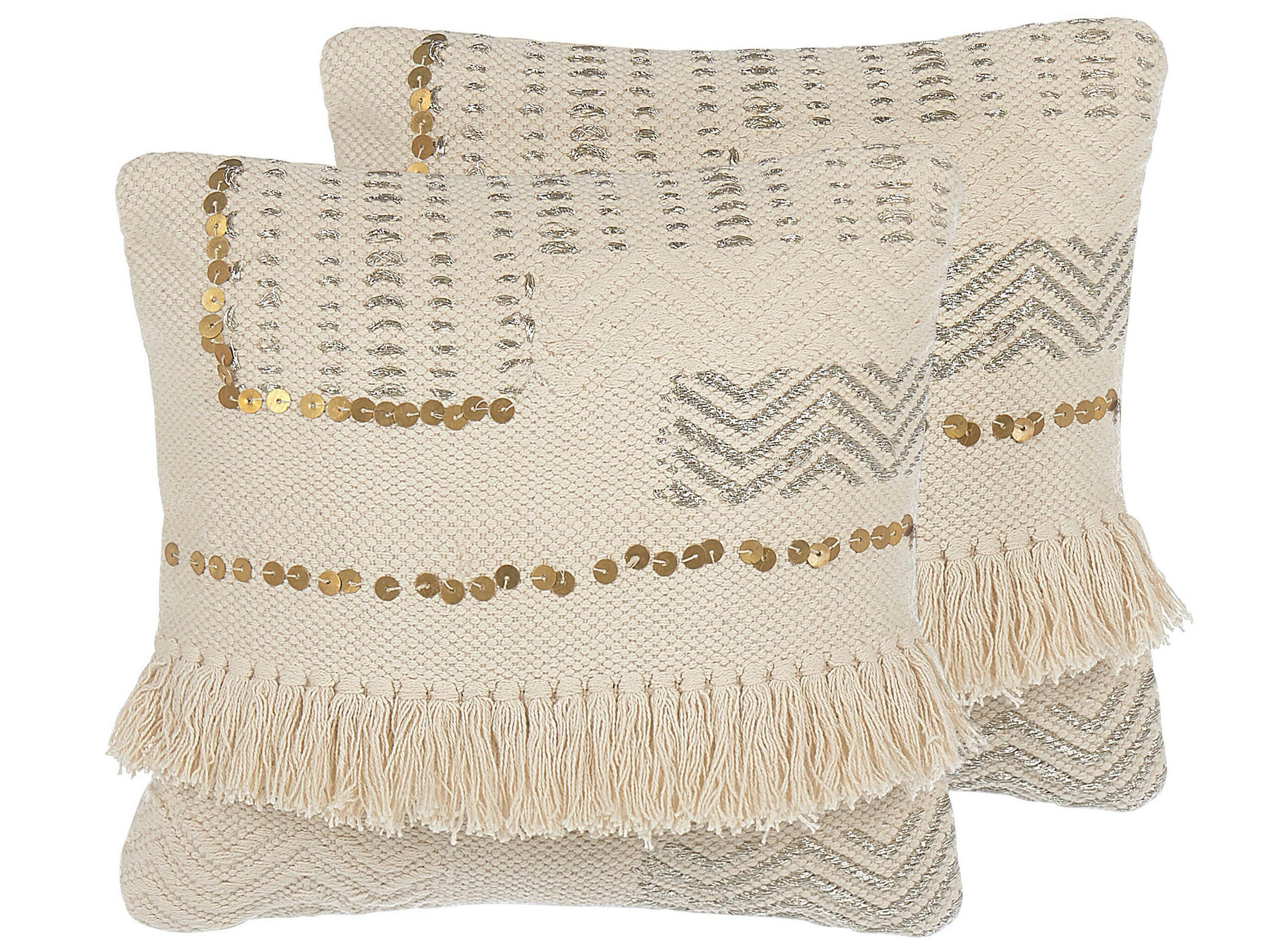 VAYALI - Lot de 2 coussin décoratifs en tissu beige 45x10cm