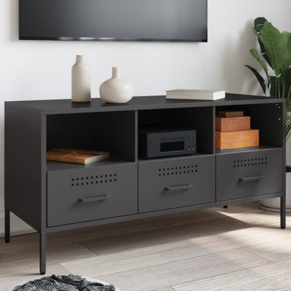 Szafka Pod Telewizor Półka Stolik RTV Metal Czarny 100.5x39x50.5 cm