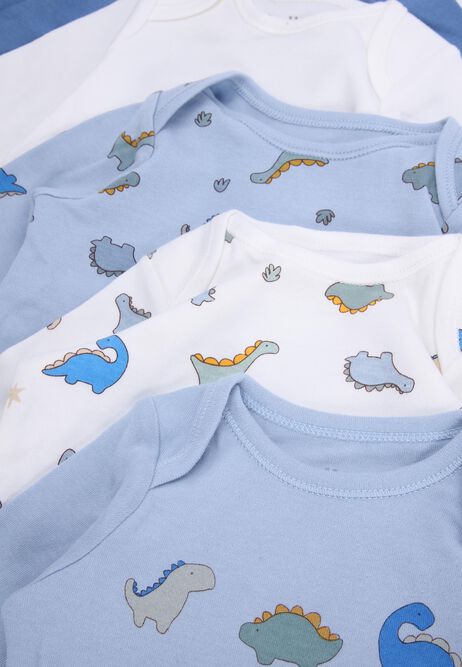 Baby Boys 5pk Blue & White Dino-Roar Bodysuits