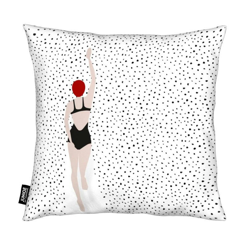 PUNKTSCHWIMMER - Coussin en microfibre en blanc & bleu 40x40
