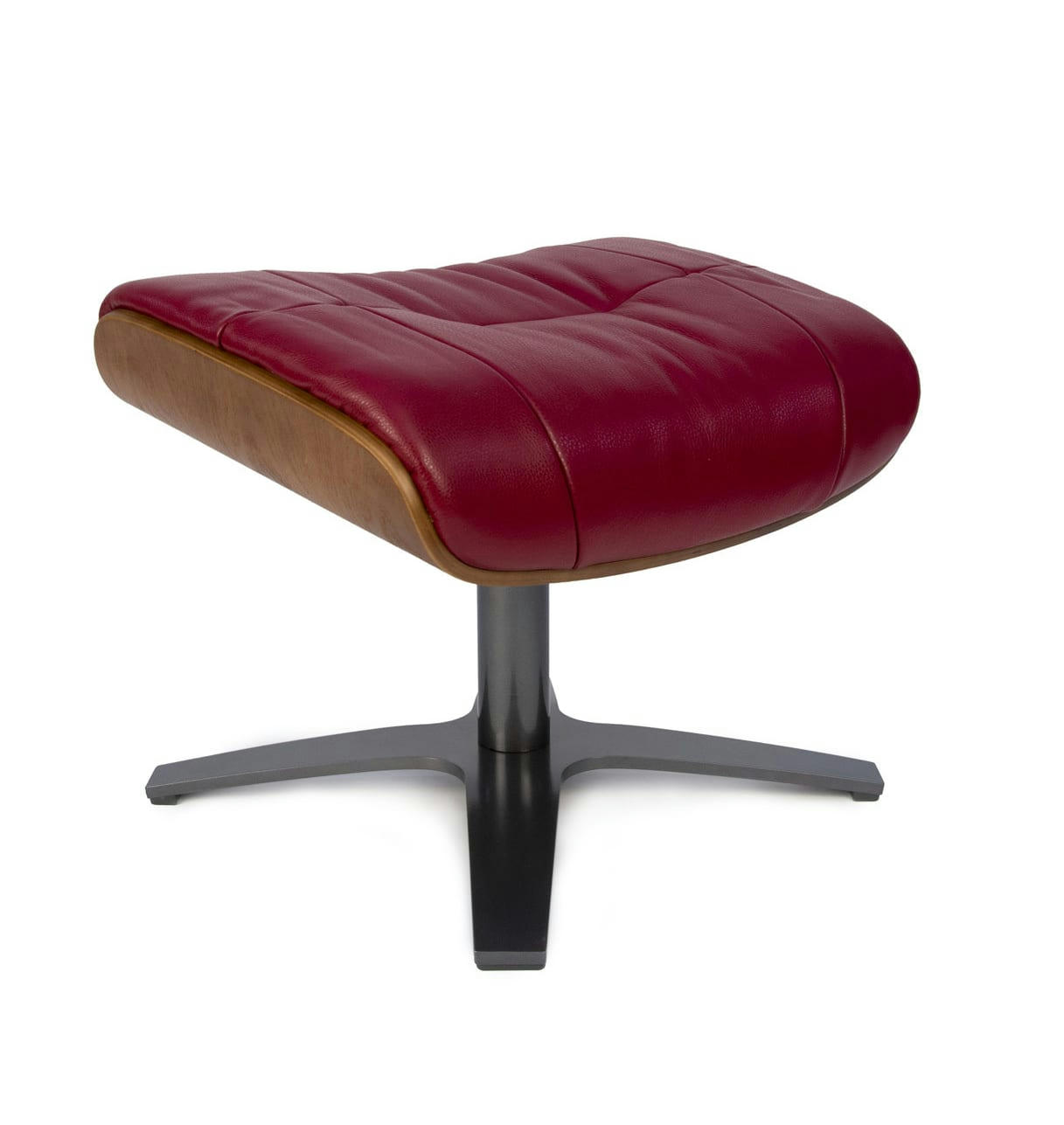 VÉGA - Pouf en Cuir et Chêne Naturel - Cuir Rouge