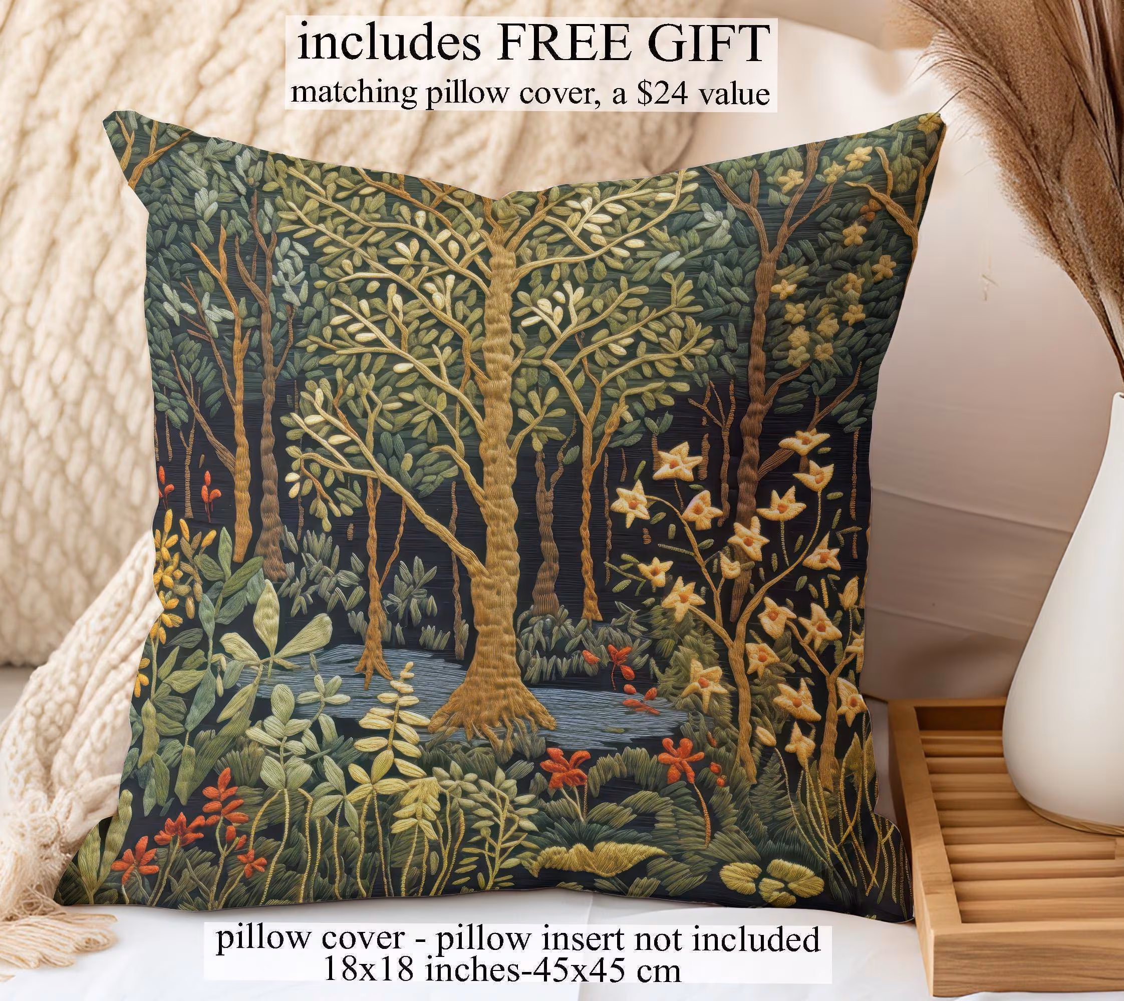 Enchanting Forest Bedding Set, Beautiful Embroidered Effect NOT Embroidered, Cottage Nature Decor, Duvet Cover, Comforter or Quilt Set