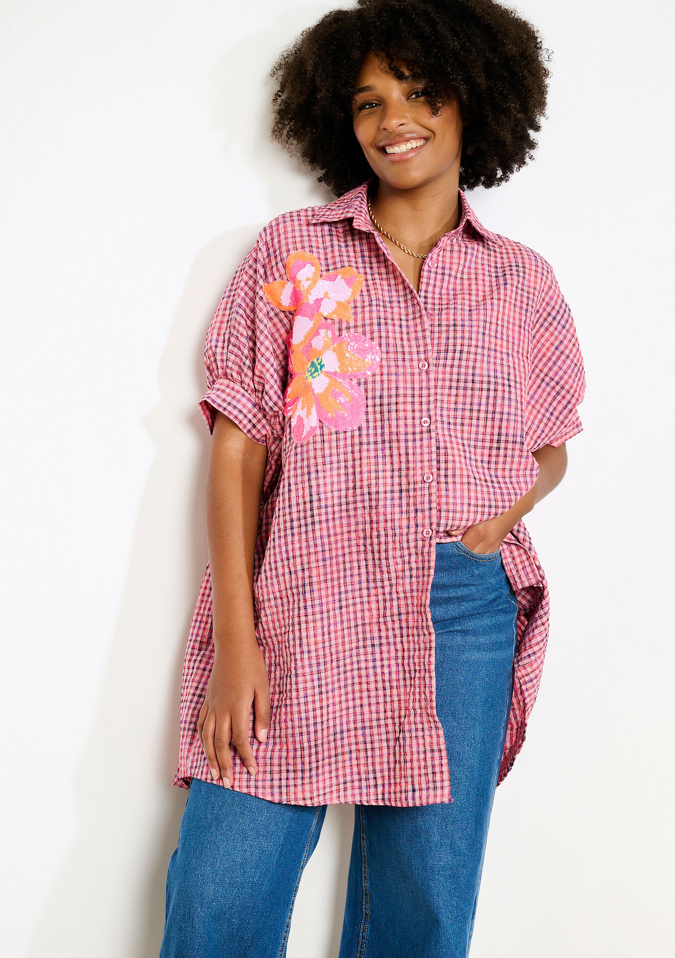 Korte overhemdjurk in vichy