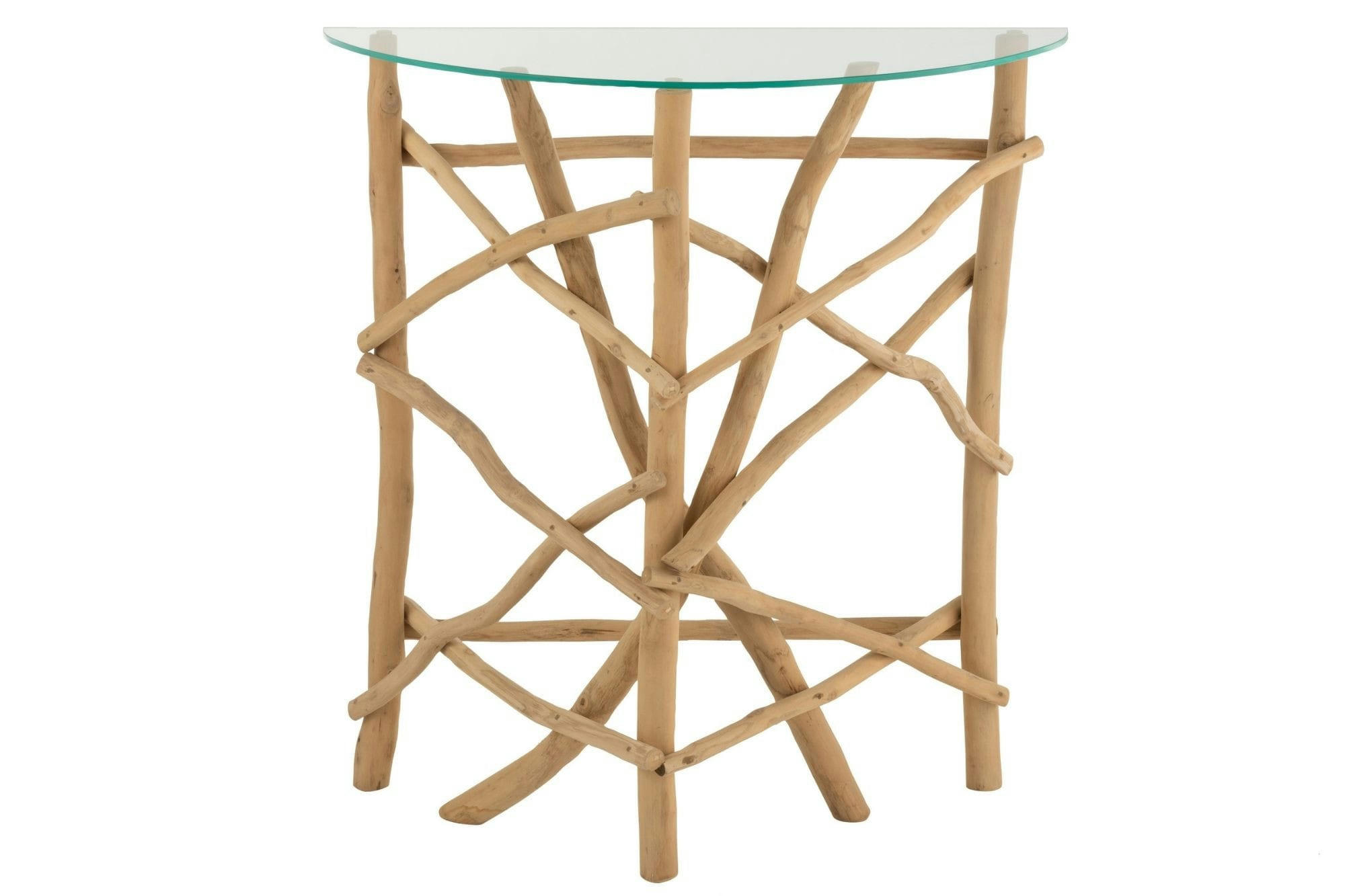 CHAM - Console demi-lune en bois de teck et verre L90