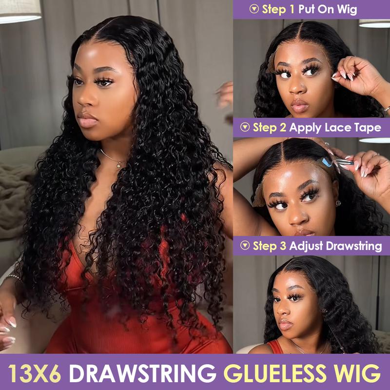 Glueless Curly Lace Front Wig 220% Density Natural Black