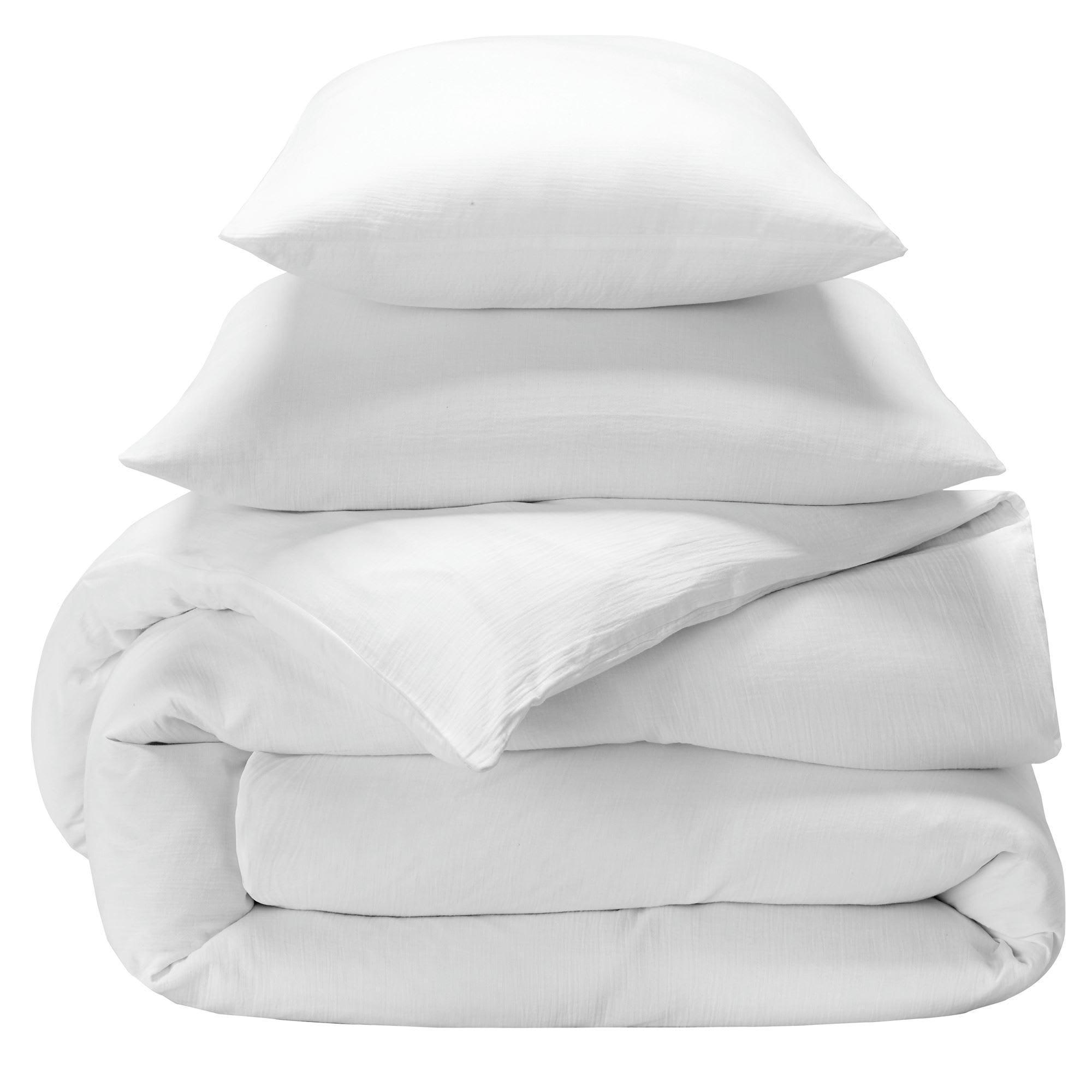 DOUBLE GAZE - Housse de couette 260x240 blanc en coton