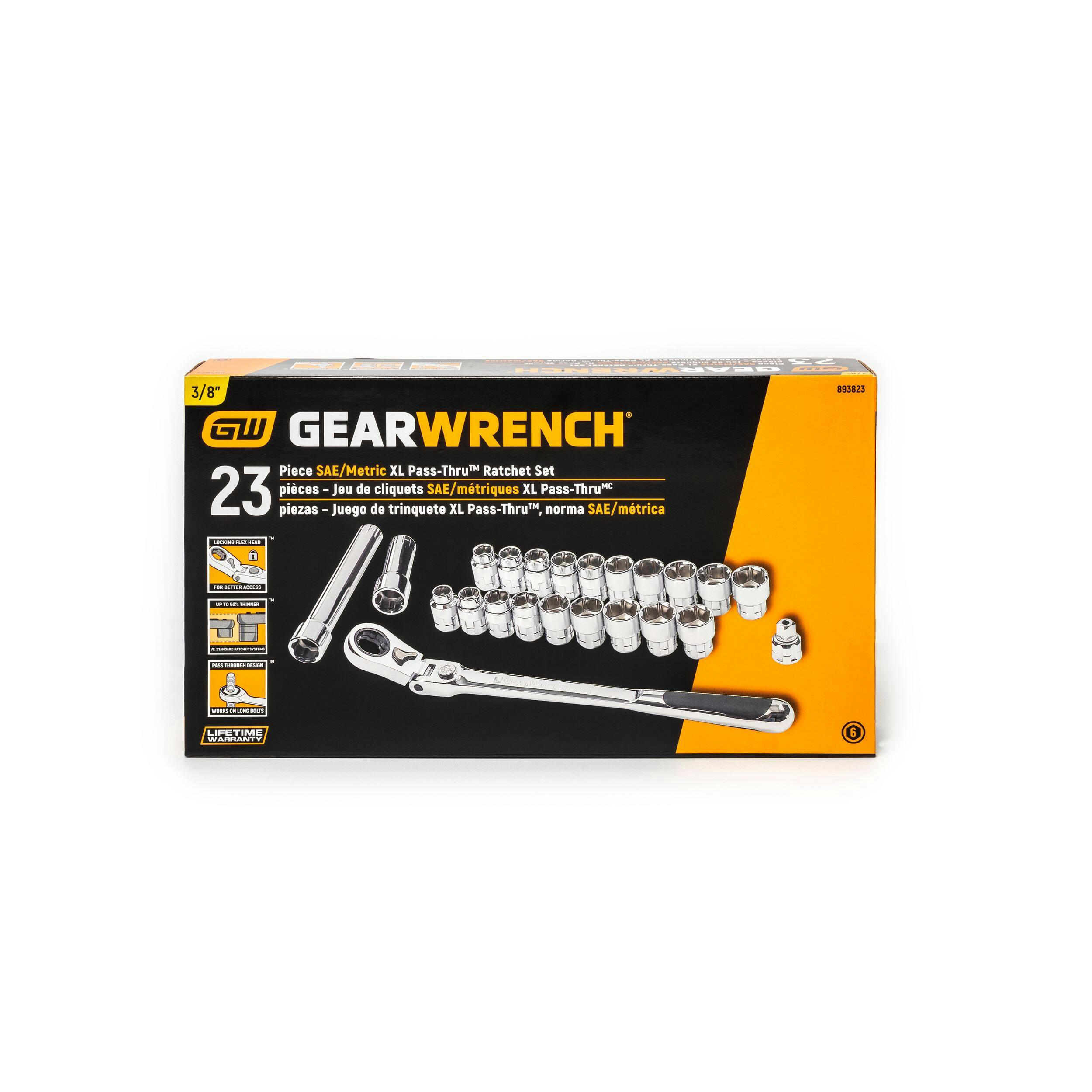GearWrench Pass-Thru™ 3/8-in Drive Socket Set 23-pc, SAE/Metric