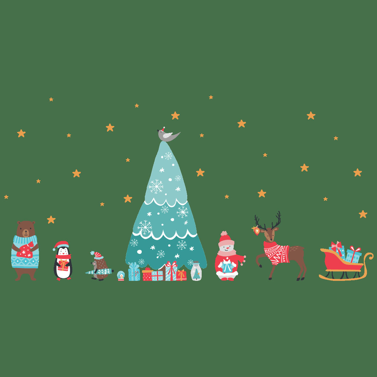 - Stickers Noël animaux joyeux 60 x 40 cm