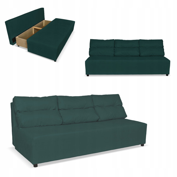 Kanapa sofa KIMO funkcja spania pojemnik Family Meble Hunter zielony welur