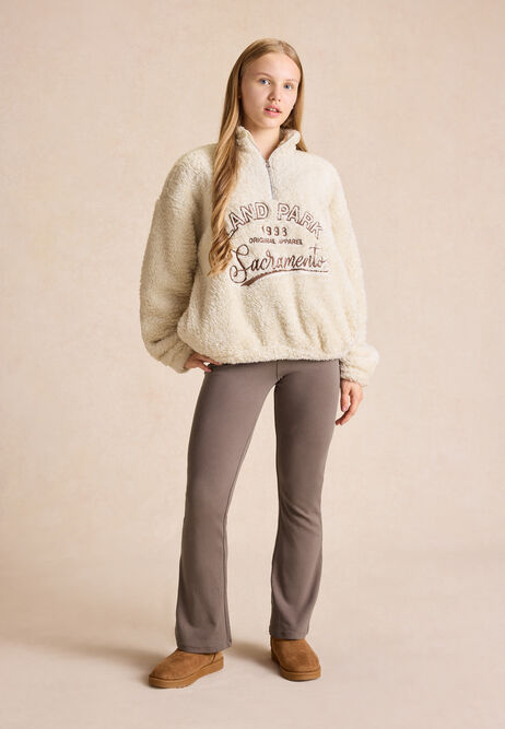 Older Girls Cream Borg Half Zip Sweatshirt