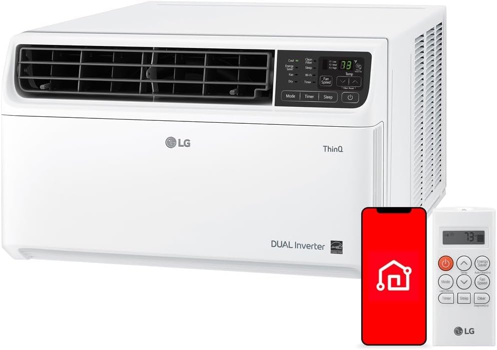 LG 14,000 BTU DUAL Inverter Smart Window Air Conditioner, 115V, Cools 800 Sq. Ft. for Bedroom, Living Room, Apartment, Quiet Operation, ENERGY STAR®, works with LG ThinQ, Amazon Alexa and Hey Google