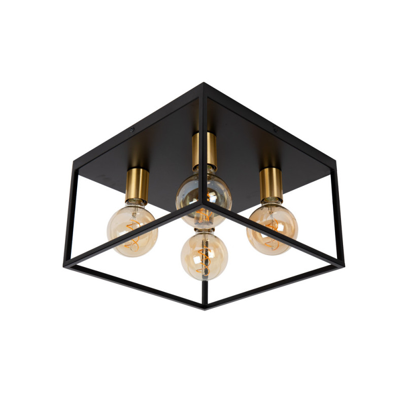 Plafonnier Ruben noir carré E27 4 x 40 W LUCIDE