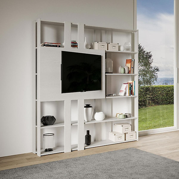Bibliothèque ouverte Kato N avec panneau de meuble TV en frêne blanc