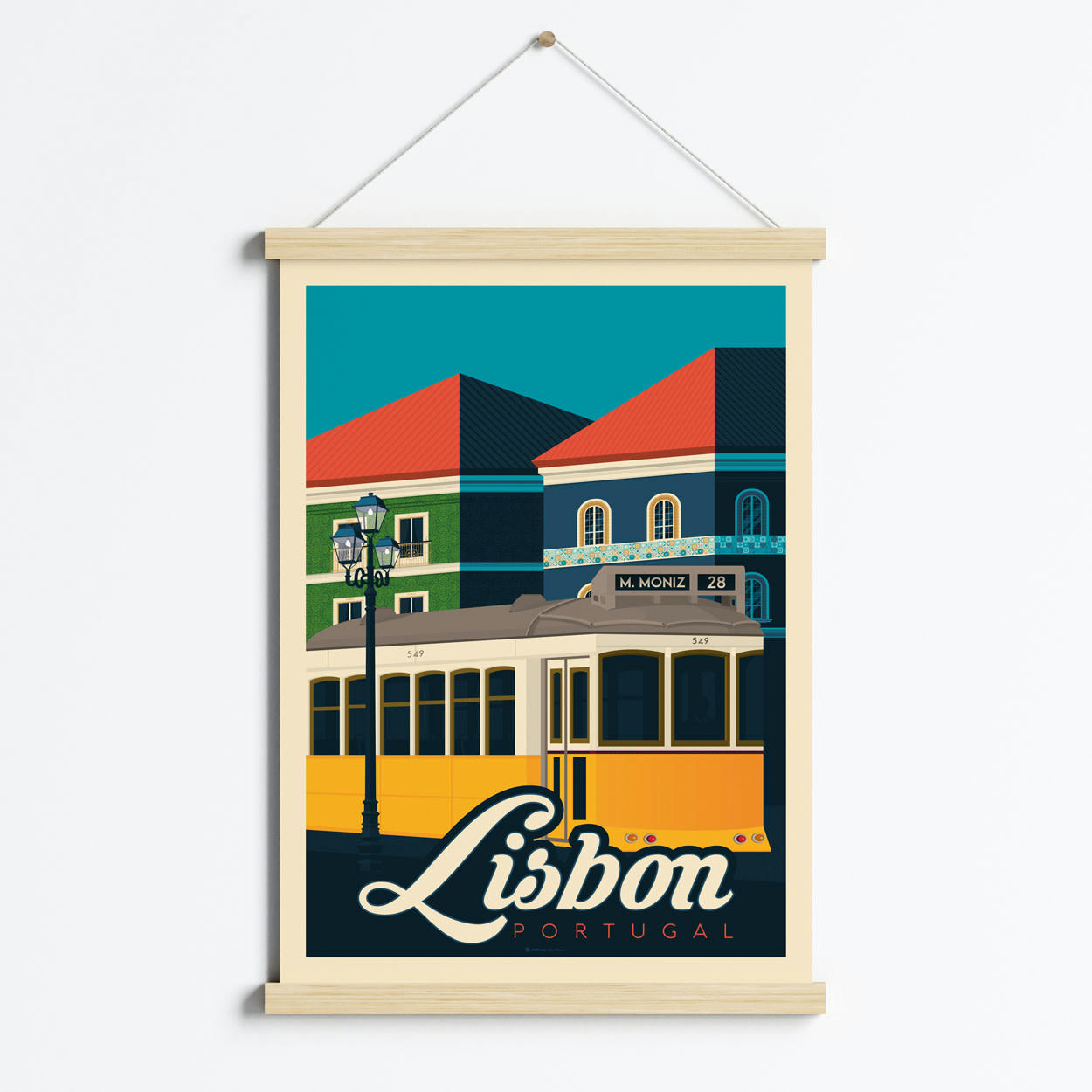 - Affiche Lisbonne Portugal + Cadre Magnétique (Bois) 50x70 cm