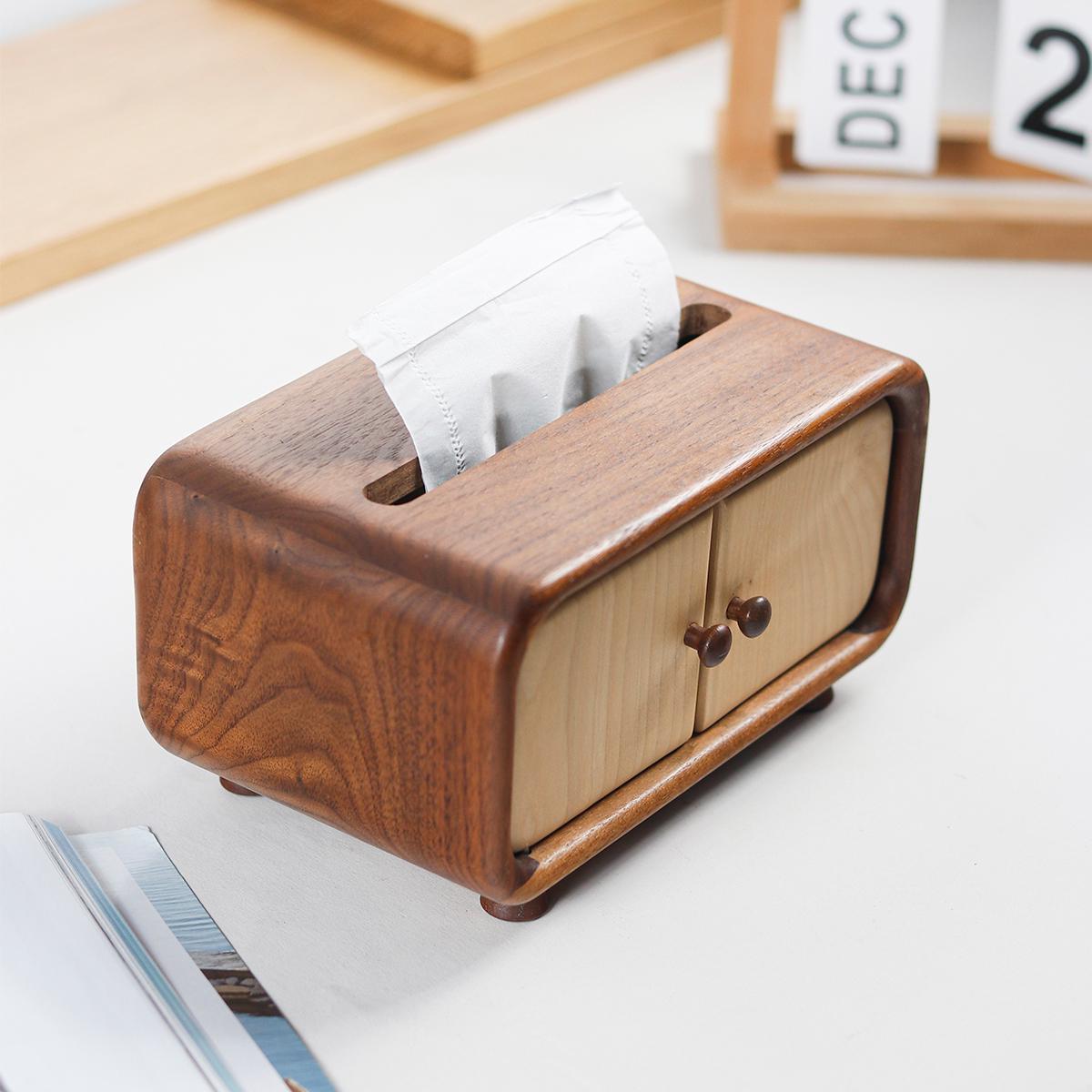 Mini Wooden Tissue Box, Handmade Creative Cabinet-design Tissue Box Cover for Small Packs, Housewarming gift, Japandi Wooden Home Decor