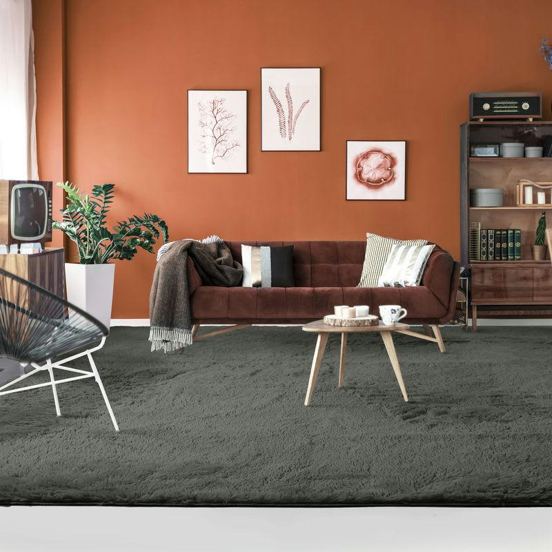 NEO - Tapis lavable à base fine et souple extra doux gris foncé 225x340