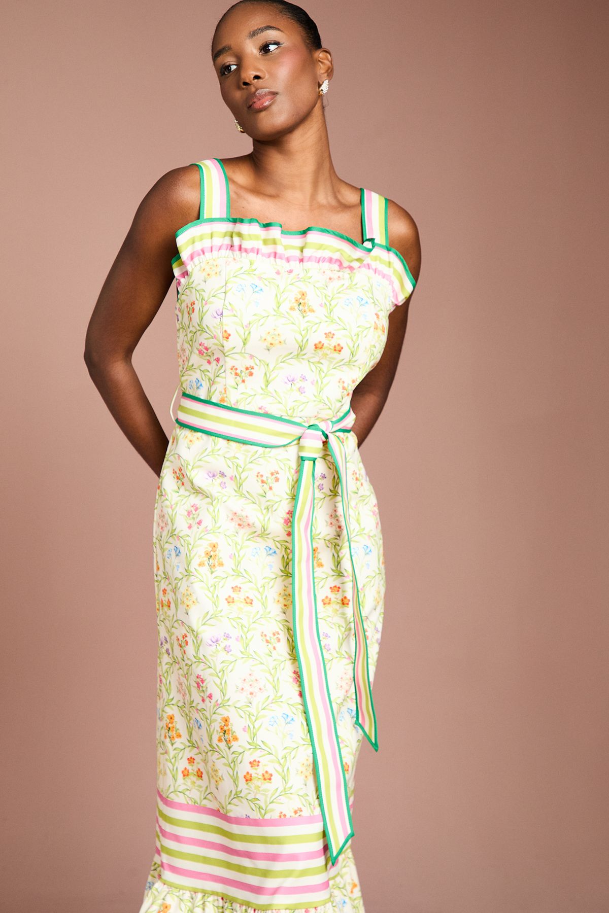 Coast Printed Twill Ruffle Midi Dress