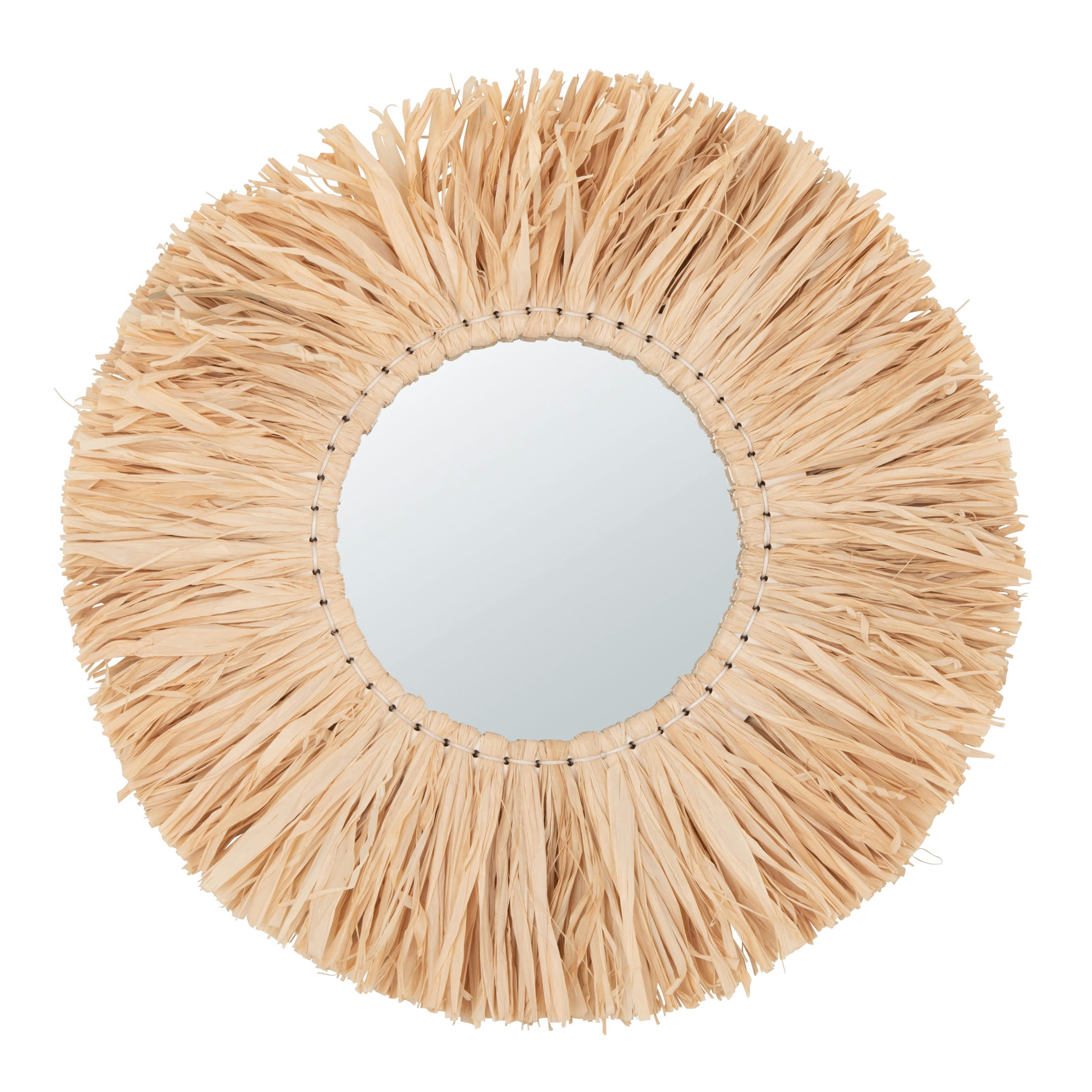TAROUDANT - Miroir rond en raphia beige D40