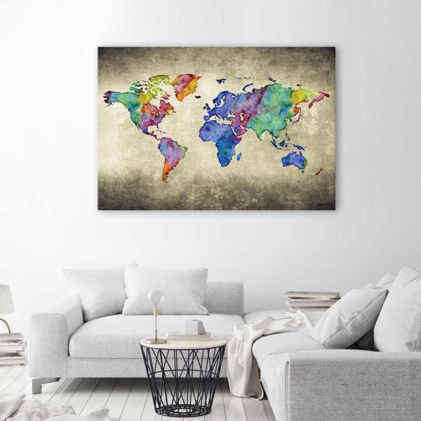 Feeby Obraz Kolorowa mapa świata vintage 60x40