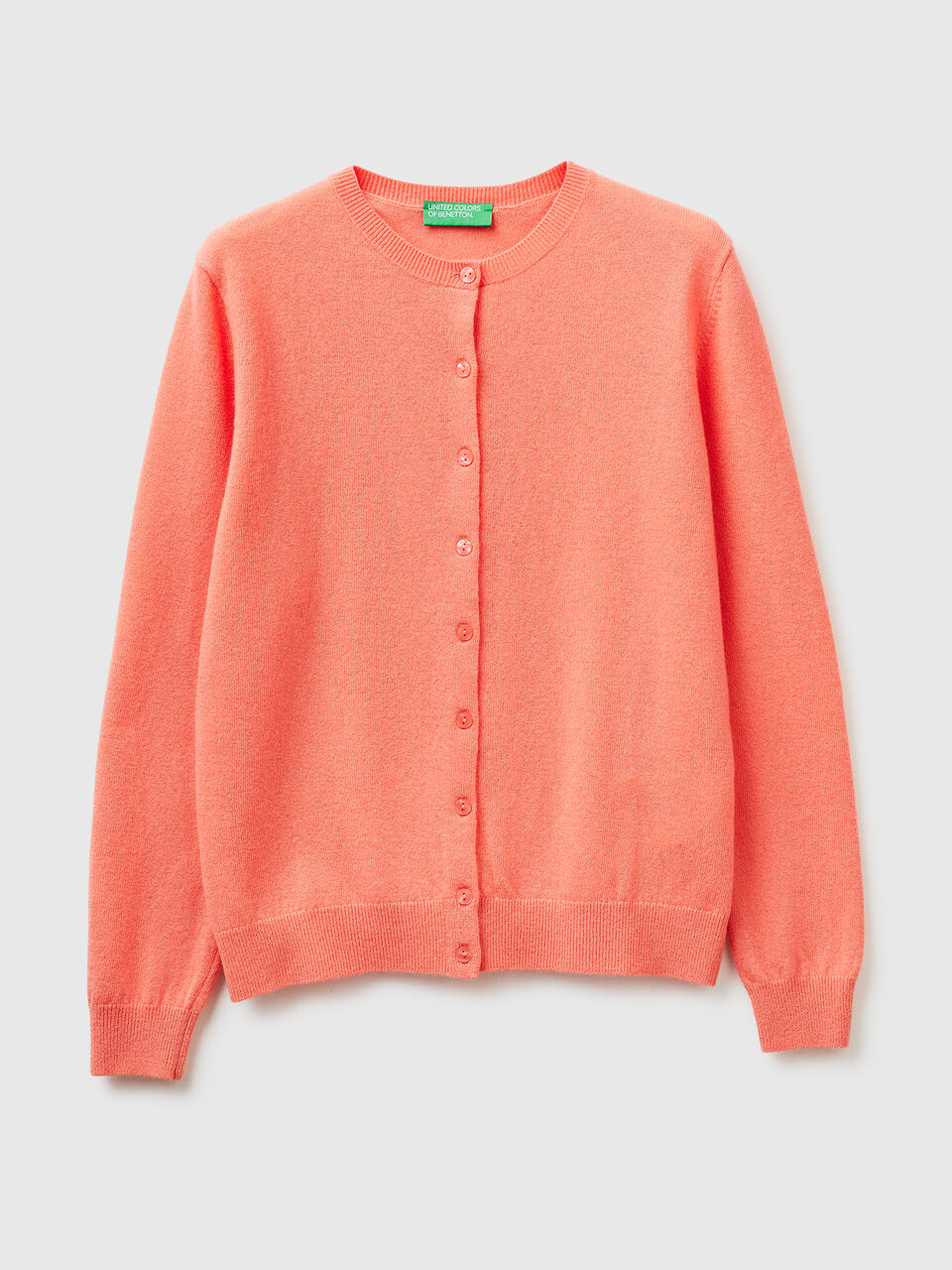 Peach crew neck cardigan in pure Merino wool