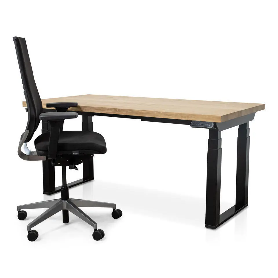 MRC PRO Solid zit-sta bureau massief eiken blad 160x80 zwart NEN-EN527