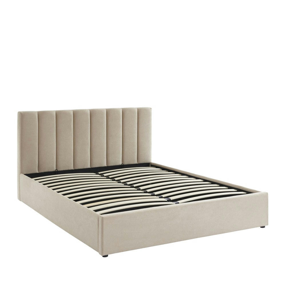 BILLIE - Lit coffre matelassé en tissu 160x200cm beige