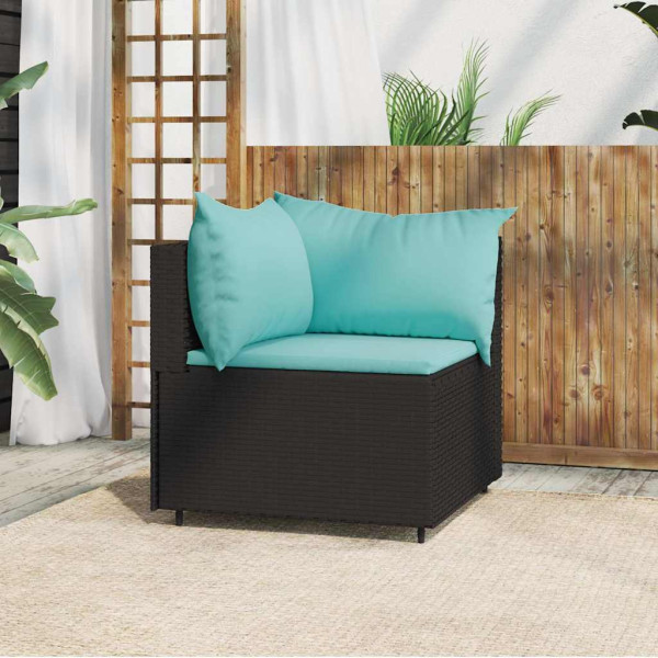 Sofa Ogrodowa Czarna z Poduszkami Fotel Siedzisko Na Taras Balkon