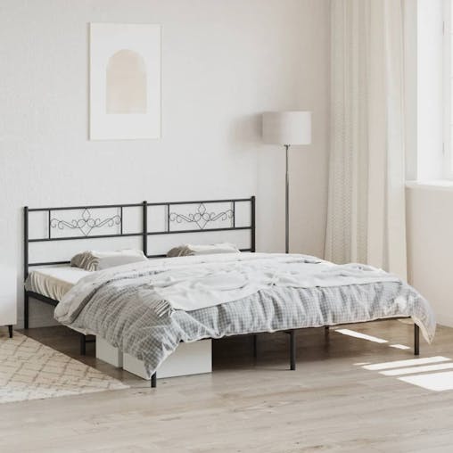 NNEVL Metal Bed Frame with Headboard Black 183x203 cm King Size