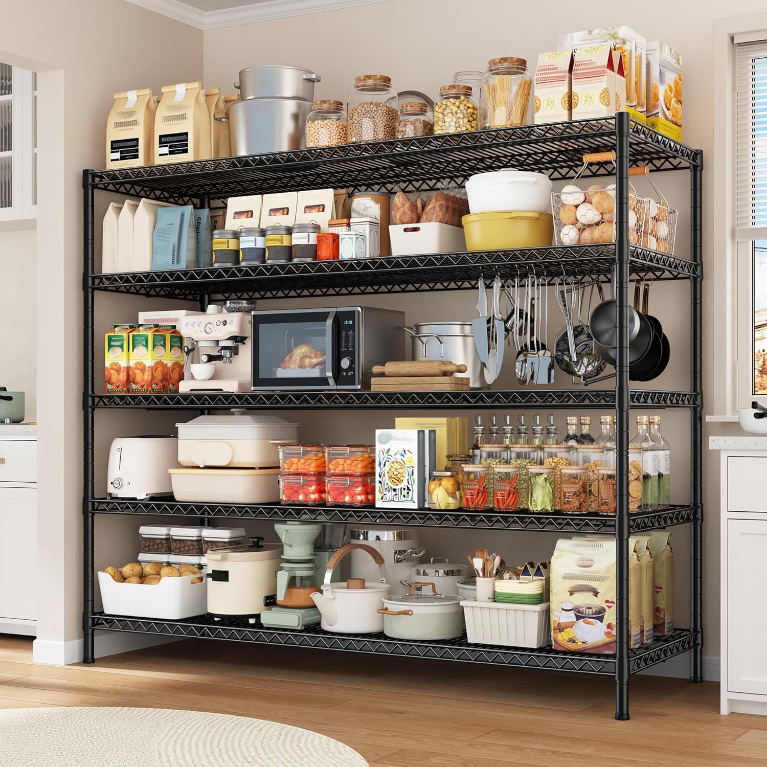 REIBII 3200LBS Storage Shelves 55.5 W Garage Shelving Heavy Duty 5 Tier Adjustable Wire Shelving Unit Metal Shelving for Garage Pantry Commercial Basement,55.5 W X 18''D X 71 H