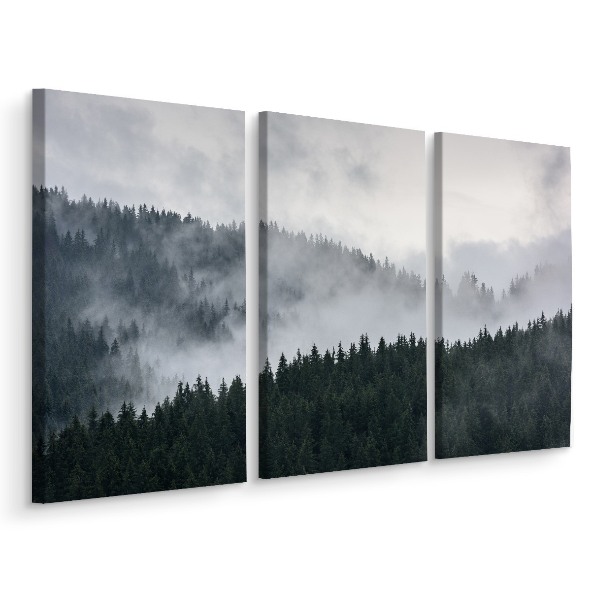 Obraz TRYPTYK Las we Mgle Pejzaż Natura 3D 60x40cm