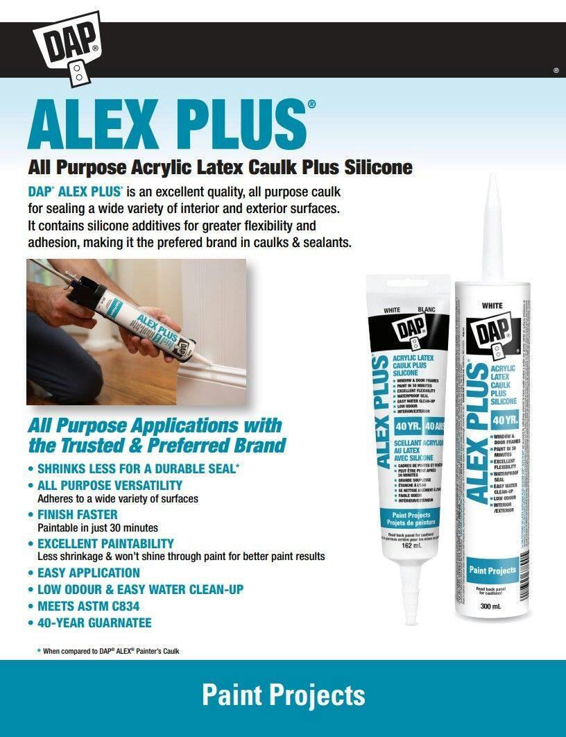 DAP Alex Plus Acrylic Latex Caulk Plus Silicone, In/Outdoor Waterproof Sealant, White, 162-mL