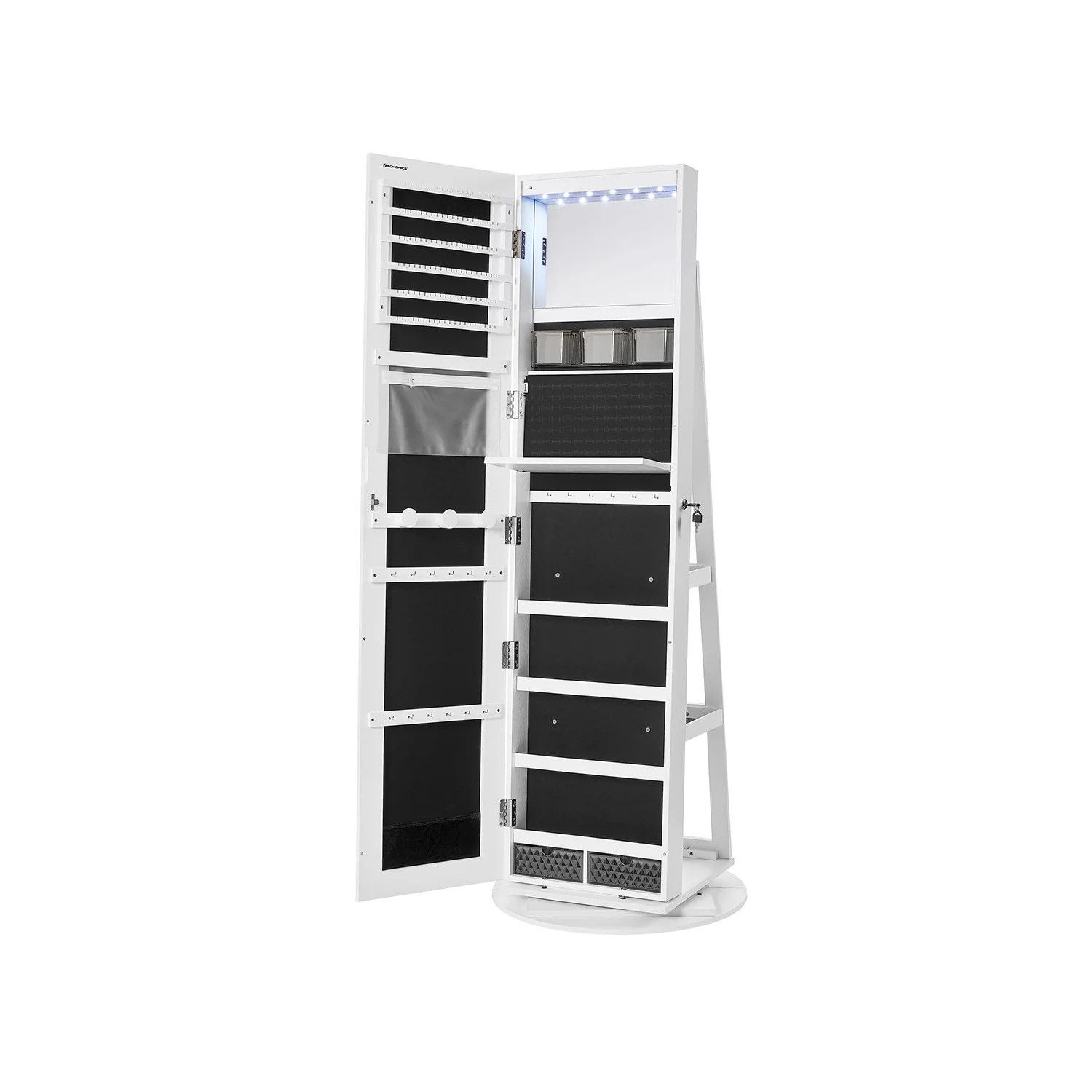 Armoire à bijoux avec 6 LED sur pieds