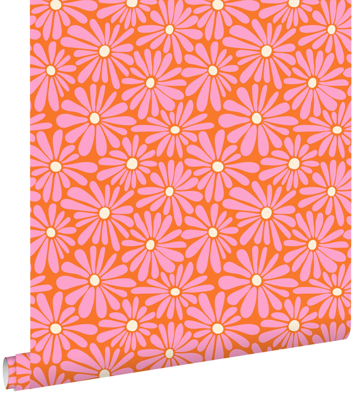 ESTAhome behang madeliefjes roze, oranje en geel - 50 x 900 cm - 131815