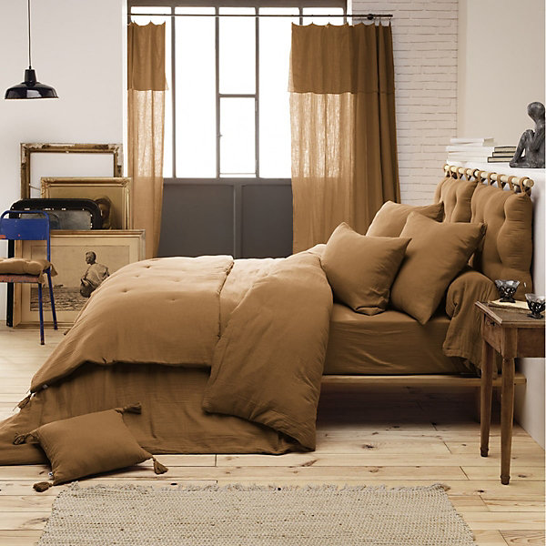 OUREA - Chemin de Lit 90x200cm Capitonné Gaze de Coton Camel