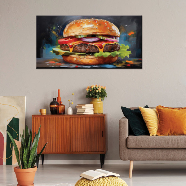 Feeby Obraz na płótnie, Burger Hamburger Kanapka Jedzenie 100x50