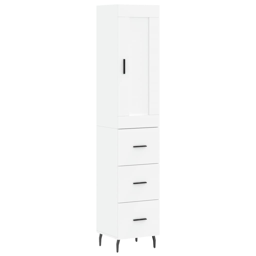 Szafka Komoda Biała z Drzwiami 34.5x34x180 cm do Salonu Pokoju