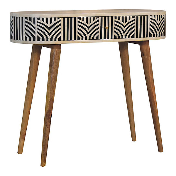 Artisan Furniture Bois massif Edessa incrustations en os console, 1 tiroir, noir et blanc