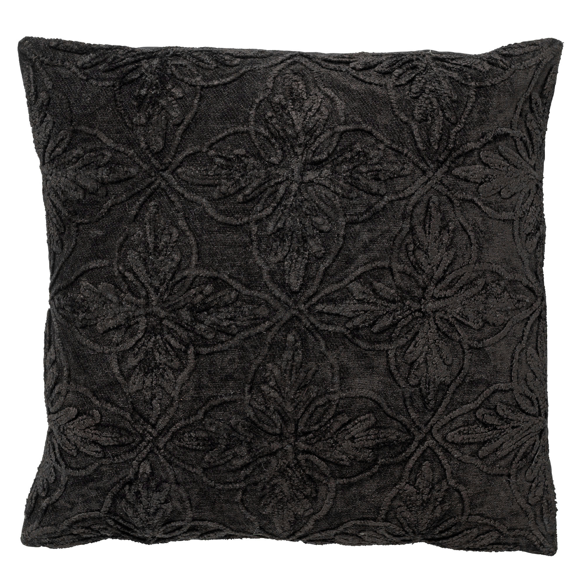 AMAR - Coussin - noir en coton 45x45 cm avec motif fleuri