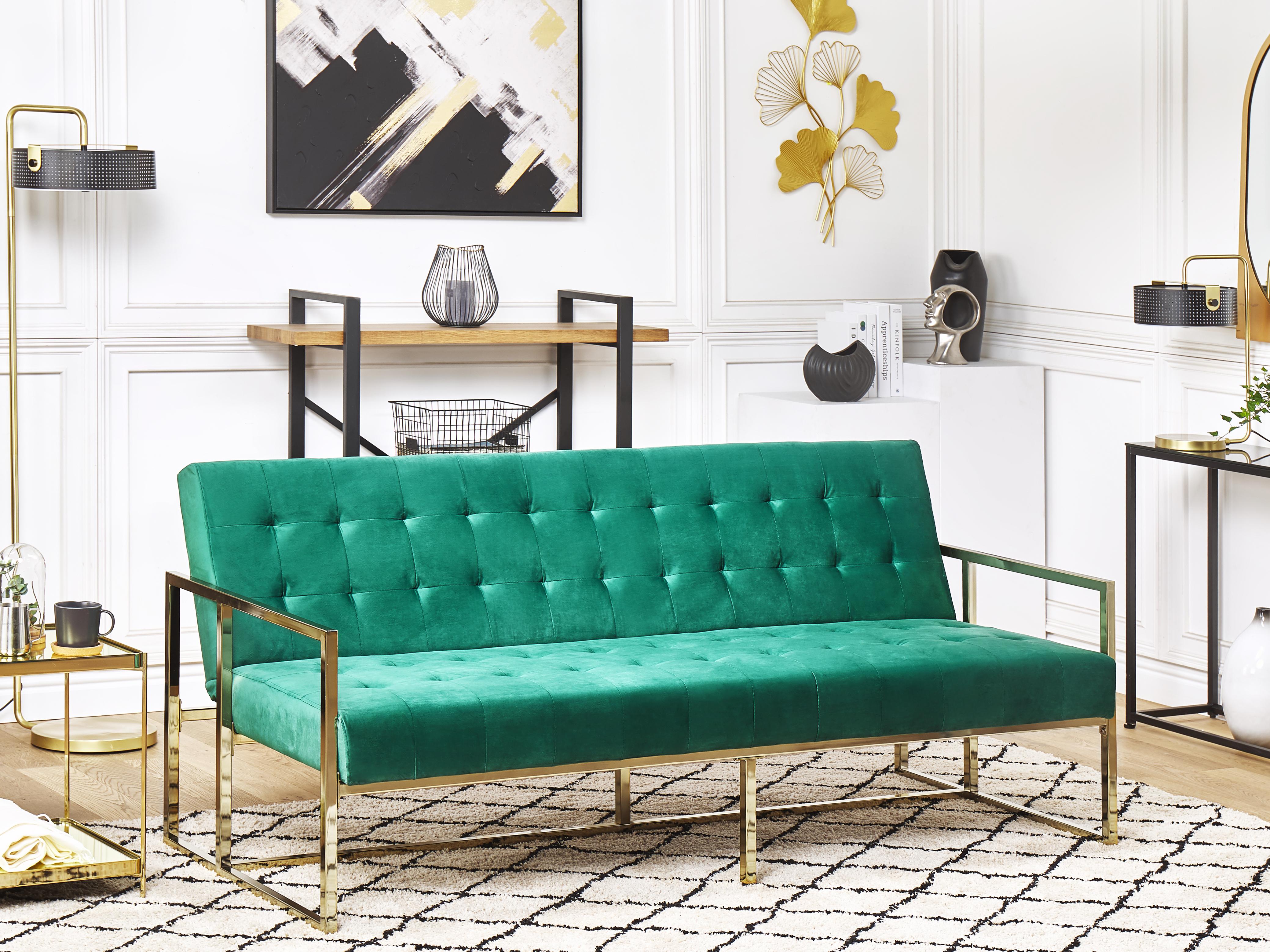 Sofa Bed 3 Seater MARSTAL Velvet Emerald Green