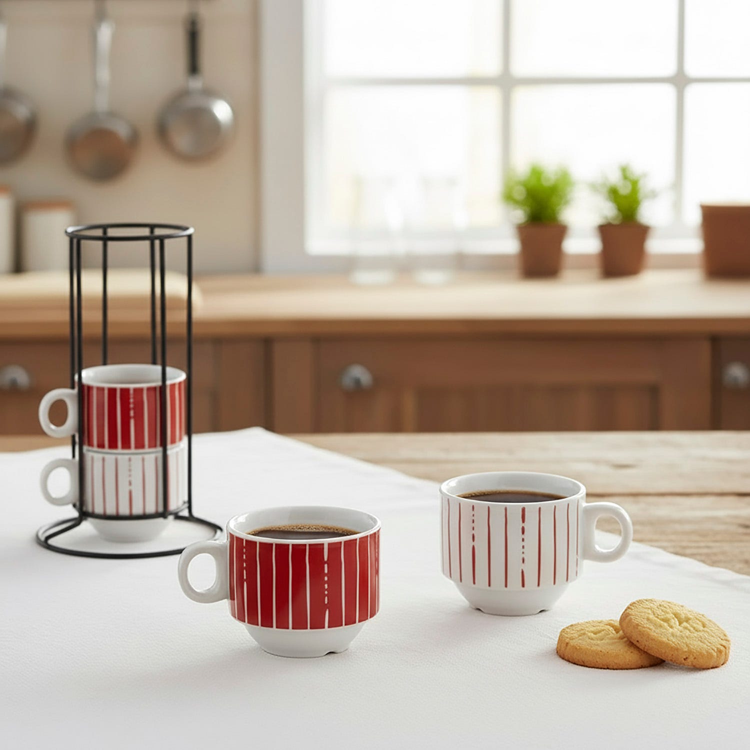 Set 4 tazzine caffè Mix e Match rosso con stand